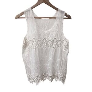 Unbranded Crochet Lace Floral Embroidered Tank Top Med White Boho Gauze